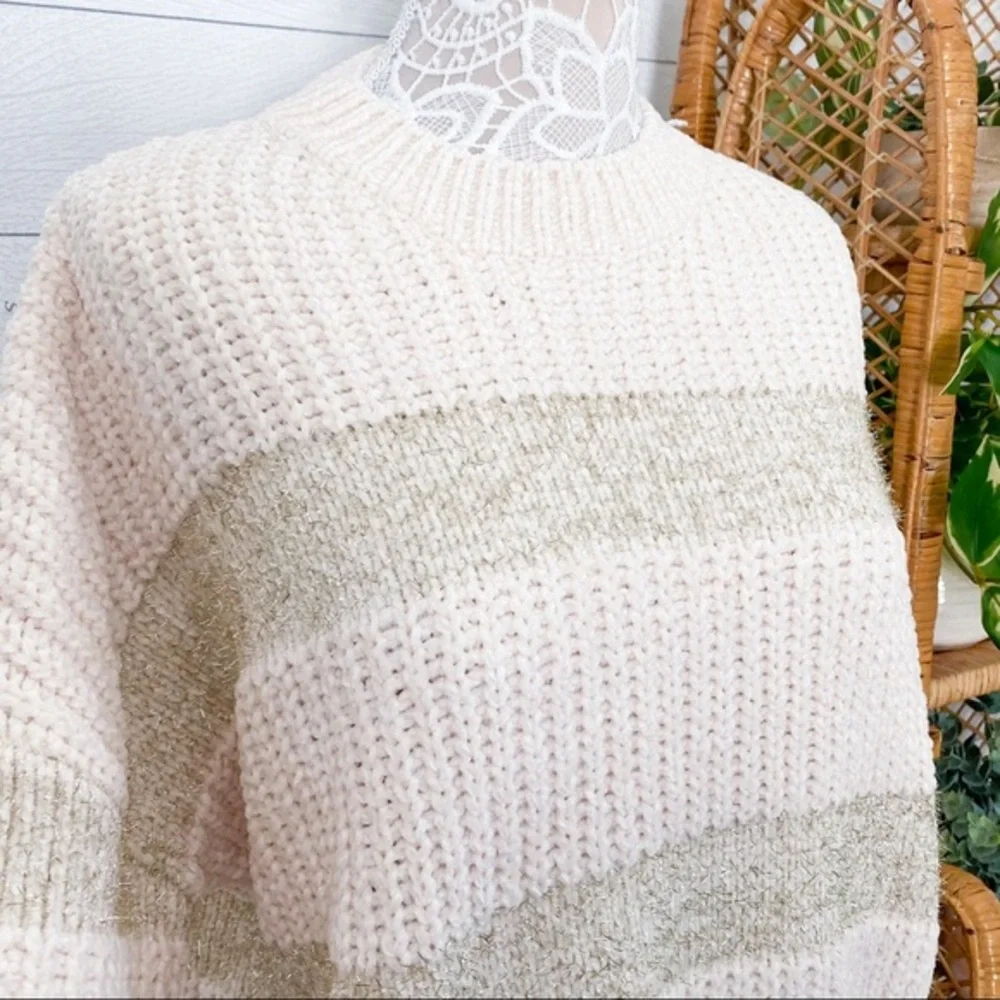 NWT Raga Ellen Tinsel Chenille Sweater Anthropologie Cream Metallic Small - Picture 5 of 12